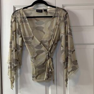 New York & Company Sheer Patterned Wrap Blouse